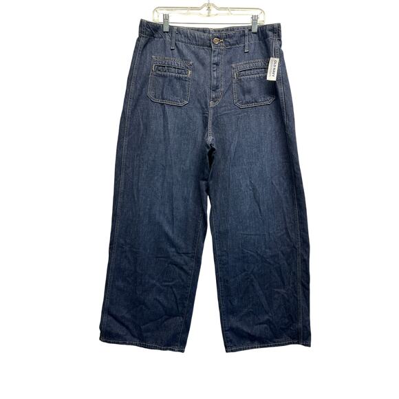 NWT Old Navy Women Baggy Wide Leg Jeans Size 14 High Rise Drapey Denim Dark Wash - Picture 1 of 10